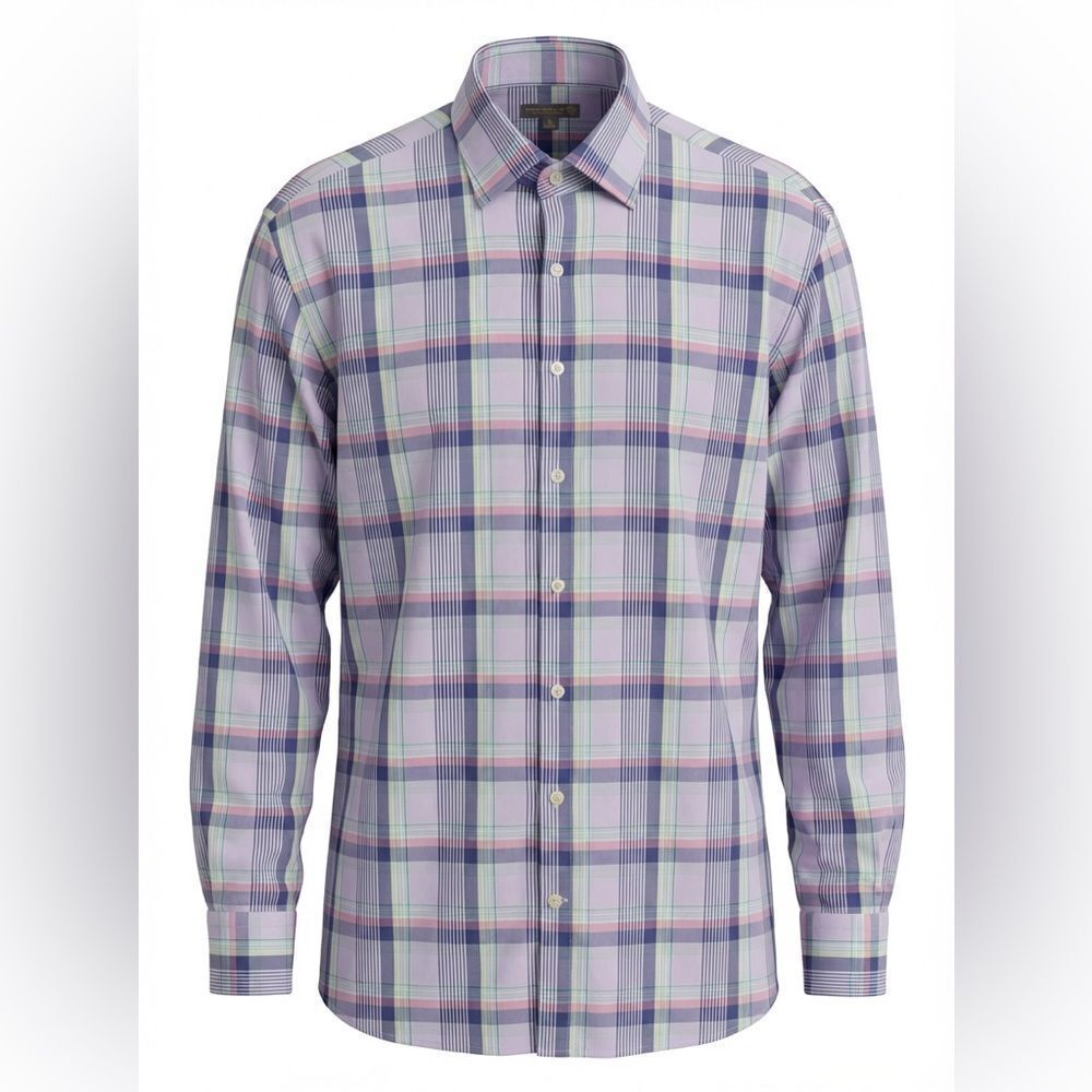 Peter Millar Men's Multicolor Plaid Shirt Lavender and blue